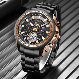 LIGE Fashion Military Mens Watches Top Brand Luxury Automatic Mechanical Clocks Sports Watch For Man Tourbillon Wrist Watch Army