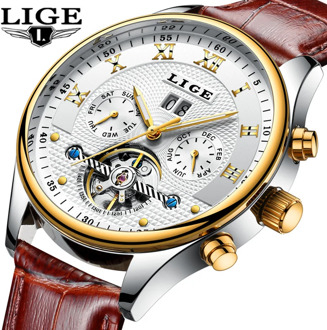 LIGE Fashion Sports Watch Men Business Leather Clock Mens Watches Top Brand Luxury Automatic Mechanical Watch Relogio Masculino