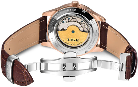 LIGE Fashion Watch Luxury Brand leather Tourbillon Watch Automatic Men Wristwatch Men Mechanical Steel Watches relogio masculino