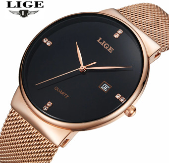 LIGE Men's Watches New luxury brand watch men Fashion sports quartz-watch stainless steel mesh strap ultra thin dial date clock
