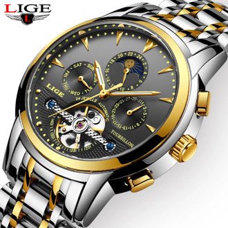 LIGE Mens Watches Top Brand Luxury Automatic Mechanical Watch Men Full Steel Business Waterproof Sport Watches Relogio Masculino