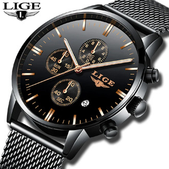 LIGE Mens Watches Top Brand Luxury Business Quartz Watch Men Steel Mesh Strap Casual Waterproof Sport Watch Relogio Masculino