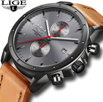 LIGE Mens Watches Top Luxury Brand Waterproof Sport Chronograph Wrist Watch Men Quartz Military Date Leather Relogio Masculino