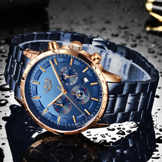 LIGE New Fashion Mens Watches Top Brand Luxury Stainless Steel Waterproof Sports Chronograph Quartz Watch Men Relogio Masculino