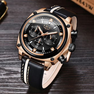 LIGE New Mens Watches Top Brand Luxury Chronograph Men Watch Leather Luxury Waterproof Sport Watch Men Male Clock Man Wristwatch