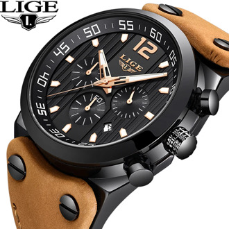 LIGE New Mens Watches Top Brand Luxury Chronograph Men Watch Leather Luxury Waterproof Sport Watch Men Male Clock Man Wristwatch