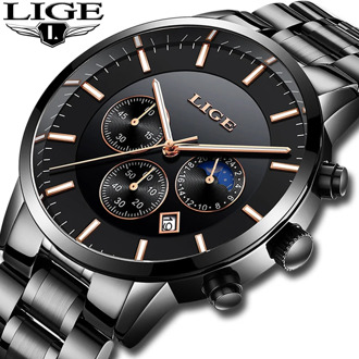 LIGE New Mens Watches Top Brand Luxury Men's Sports Military Watch Men Stainless Steel Waterproof Quartz Watch Relogio Masculino