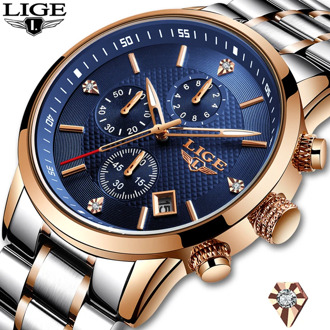 LIGE Watch Men Fashion Sports Quartz Full Steel Gold Business Mens Watches Top Brand Luxury Waterproof Watch Relogio Masculino