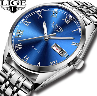 LIGE Watches Men Waterproof Stainless Steel Luxury Analogue Wrist Watches Week Display Date Sports Quartz Watch Men Montre Homme