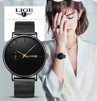 LIGE Women Watches Top Brand Luxury Ladies Mesh Belt Ultra-thin Watch Stainless Steel Waterproof Clock Quartz Watch Reloj Mujer