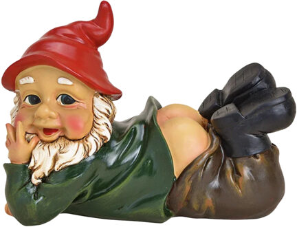 Liggende tuinkabouter - met blote billen - tuindecoratie - 25 cm - polystone beeld