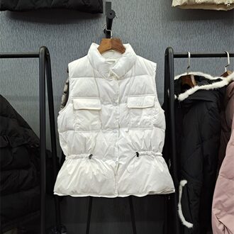 Ligh Mouwloze Body Warmer Vrouwen Lente Jas Voor Lente Gewatteerde Vrouwelijke Korte Eend Donzen Vest Kantoor Koreaanse Stijl Wit wit / M