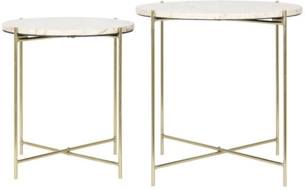 Light & Living Bijzettafel S/2 Ø42x45+Ø52x50 cm BESOT marmer bruin-goud