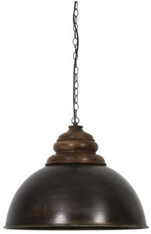 Light & Living Hanglamp LEIA - Zwart Zink + Kop Hout Bruin - M