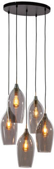 Light & Living Hanglamp 'Lukaro' 5-lamps, kleur Smoke/Antiek Brons