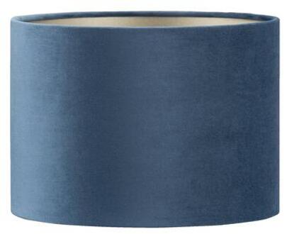Light & Living Kap Cilinder - blauw velours - Ø25x18 cm - Leen Bakker