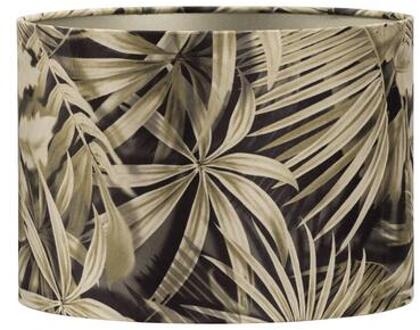 Light & Living Kap Cilinder Palm - antraciet/groen velours - 18xØ25 cm - Leen Bakker Grijs