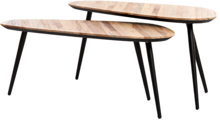 Light & Living Salontafel 'Viejo' Hout en metaal, Set van 2 stuks, kleur Licht hout