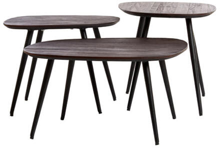 Light & Living Salontafel 'Viejo' Hout en metaal, Set van 3 stuks, kleur Donkerbruin