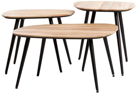 Light & Living Salontafel 'Viejo' Hout en metaal, Set van 3 stuks, kleur Naturel