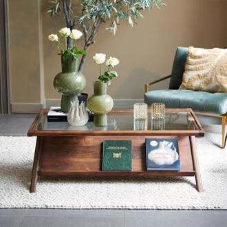 Light & Living Salontafel 'Yuki' Acaciahout en glas, 112 x 70cm - 112 cm