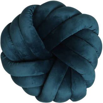 Light & Living sierkussen knot velvet petrol ø 33cm Blauw