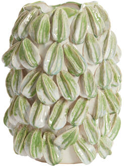 Light & Living Vaas 'Carambola' Keramiek, 47cm, kleur Crème/Groen - 47 cm