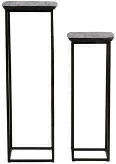 Light & Living Zuil 'Quenza' Acaciahout, Set van 2 stuks, kleur Zwart Mat Zwart