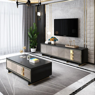 Light Luxury TV Cabinet Tea Table Combination High-End Atmosphere Ins Modern Simple Northern European-Style Floor Cabinet