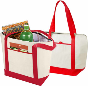 Lighthouse koeltas/draagtas - 2x stuks - rood met creme - 22.5 liter - Formaat 44.5 x 34 x 15 cm