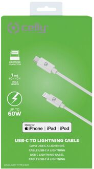 Lightning naar Type-C Kabel, 1 meter, Wit - PVC - Celly