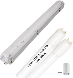 Lighto | LED TL + Armatuur | T8 | 2x18W | 120cm | IP65 | Waterdicht | vervangt 36W TL buis