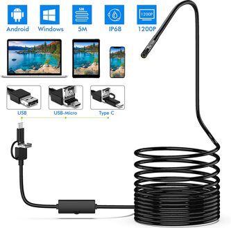 Lightswim 8LED Endoscoop 3 In 1 Micro Usb Type-C 1200P Inspectie Camera 2.0 Megapixel Hd Borescope Voor android Windows Macbook zacht