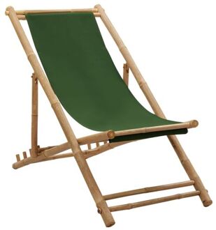 Ligstoel Bamboe Groen - Strandstoel - Verstelbaar - 60x135x10 cm - Canvas