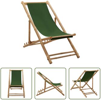 Ligstoel Bamboe Groen - Strandstoel - Verstelbaar - 60x135x10 cm - Canvas