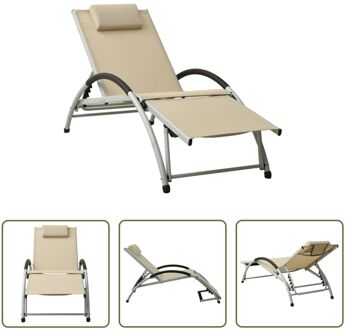 Ligstoel Loungeset - aluminium - 173x66x81 cm - waterdicht - verstelbaar Crème