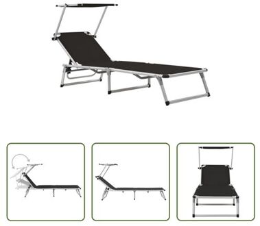 Ligstoel Tuin - 186 x 58 x 25.5 cm - Verstelbaar - Zwart - Aluminium