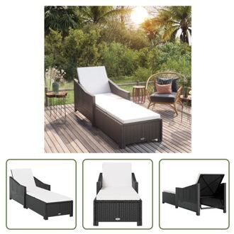 Ligstoel Tuin Zwart - 181.5/201 x 68 x 29/45/53/63/73 cm - PE Rattan - Stof