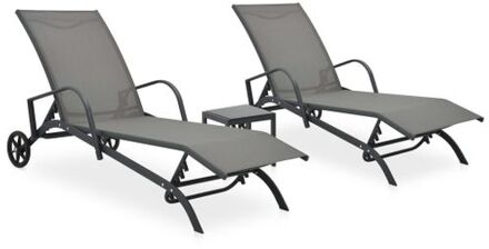 Ligstoelen Lounge Set - Grijs - 178x60x37 cm - Verstelbare Rugleuning - Textileen en Staal