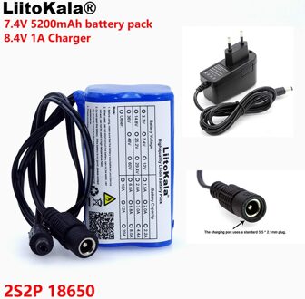 Liitokala Beschermen 7.4 V 5200 Mah 8.4 V 18650 Li-Ion Batterij Fietsverlichting Hoofd Lamp Speciale Batterij dc 5.5*2.1Mm + 1A Charger