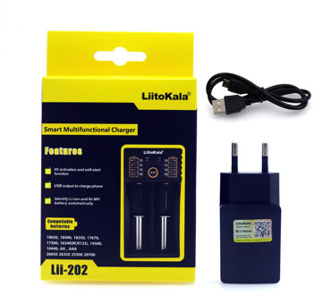 Liitokala Lii-202 18650 Lader 1.2 v 3.7 v 3.2 v 3.85 v AA 26650 10440 14500 16340 NiMH li-ion batterij smart charger 5 v 2A Plug Lii202 Whole package
