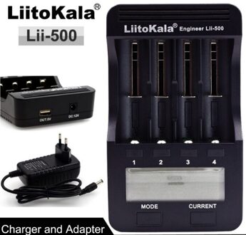 LiitoKala Lii-500 Multifunctionele Lader 18650,18650 Lader 26650 Lader, Capaciteit test, USB 5 V uitgang, Grote lcd-scherm. lader en adapter / EU
