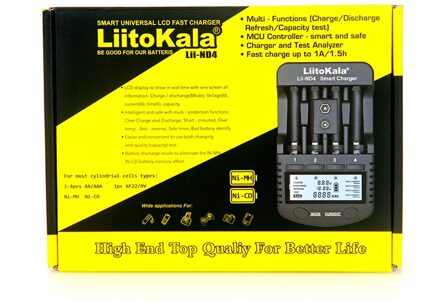 Liitokala Lii-ND4 Nimh/Cd Lader Aa Aaa Lader Lcd Display En Test Batterij Capaciteit Voor 1.2 V Aa Aaa en 9V Batterijen. lii-ND4 en adapter / EU