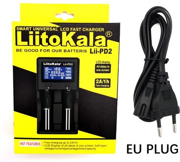 Liitokala Lii-PD2 Batterij Oplader Voor 18650 26650 21700 18350 Aa Aaa 3.7V/3.2V/1.2V Lithium Nimh Batterijen Lii-PD2 en AC kabel / EU