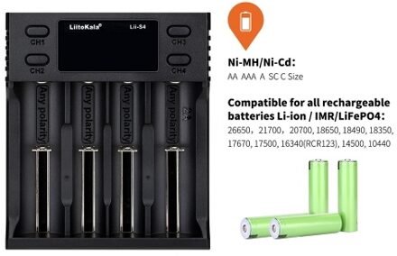 Liitokala LII-S4 Battery Charger LCD 4 Slot for 18650 26650 21700 18350 AA AA Lithium NiMH Battery Auto-polarity Detector Charger