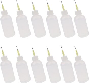 Lijm Applicator Flessen Naald Tip Liquid Dropper Vullen Flessen 50Ml (Duidelijke Witte Plastic) - 12 Stuks