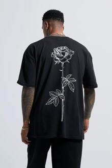 Lijntekening Rozen Steel T-Shirt Met Print, Black - XL