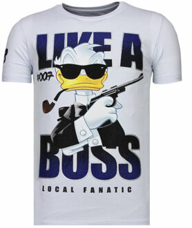 Like A Boss - Rhinestone T-shirt - Wit - Maten: XL