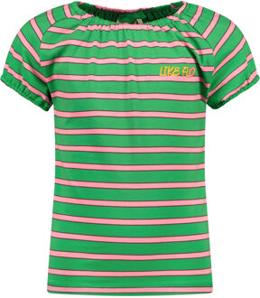 Like Flo Meisjes t-shirt gestreept - Groen stripe - Maat 152