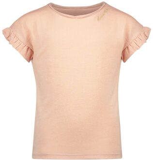 Like Flo Meisjes t-shirt metallic jersey met ruffel - Sorbet - Maat 110